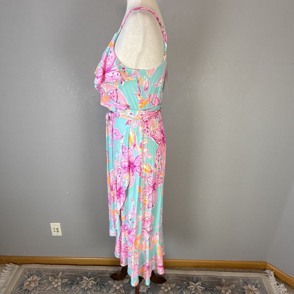 Lilly Pulitzer Womens Fontaine Wrap Dress Size M Bonita‎ Blooms Surf Blue Jersey - Picture 4 of 9
